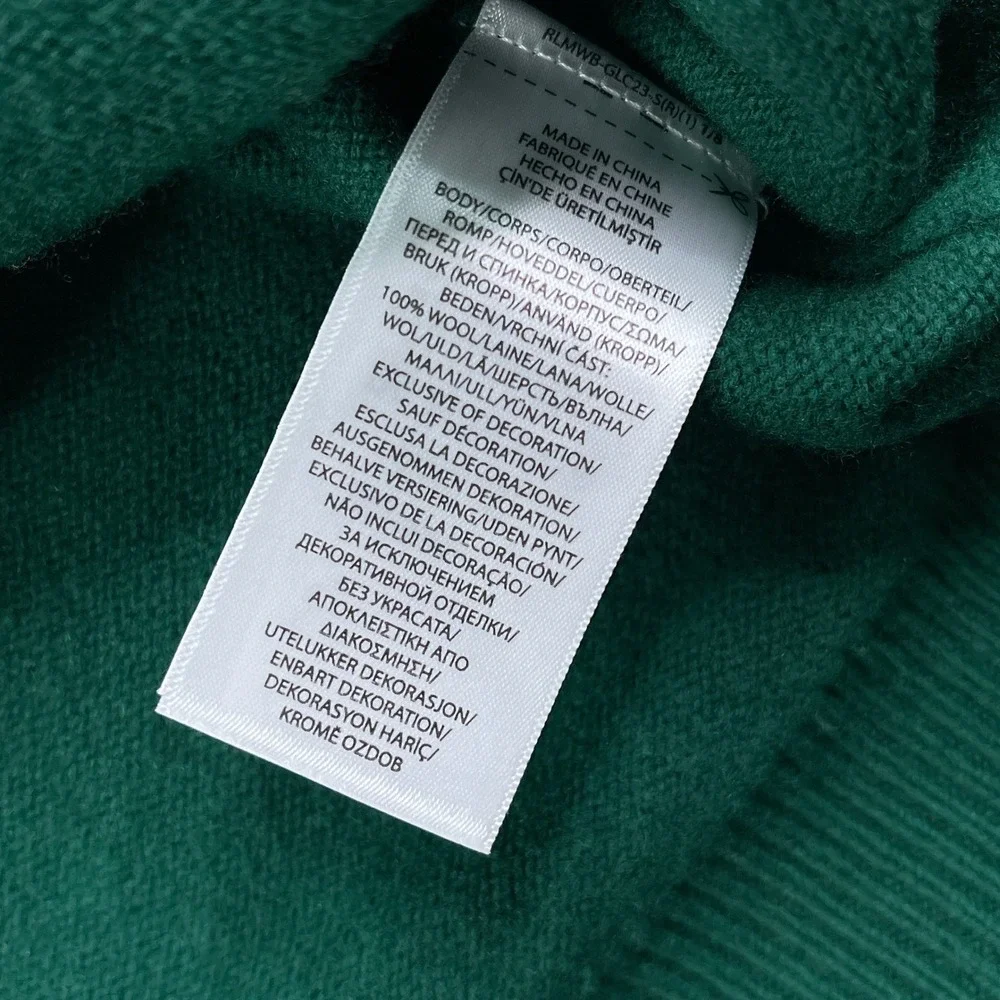 Polo Ralph Lauren Sweater Mens XXL Green Wool Quarter Zip Pullover Classic Logo